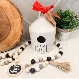 Rae Dunn Accents - Rae Dunn PEACE Round Birdhouse with Red Ribbon Rae Dunn Accents - Rae Dunn PEACE Round Birdhouse with Red Ribbon